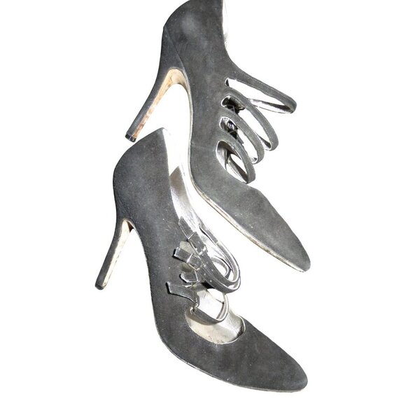 Manolo Blahnik Black Italian Suede Leather MaryJane Buckle pumps sz 38.5 or  8.5 - Picture 5 of 11